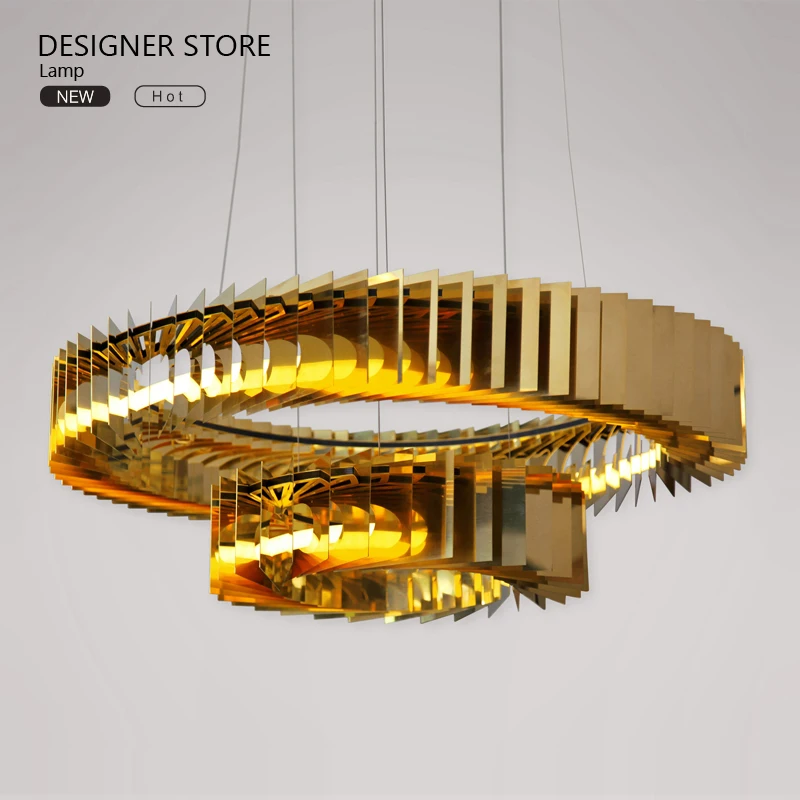 

Light luxury post-modern atmosphere stainless steel chandelier model room living room dining art multi-circle large chandelier