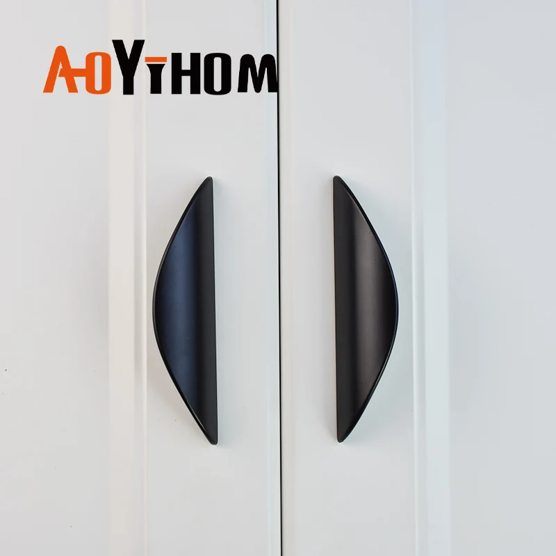 

AOYIHOM Black Half-Ear Furniture Kitchen Pulls Retro Leaf-Shaped Shoe Cupboards Wardrobe Door Knob Gold Cabinet Handle