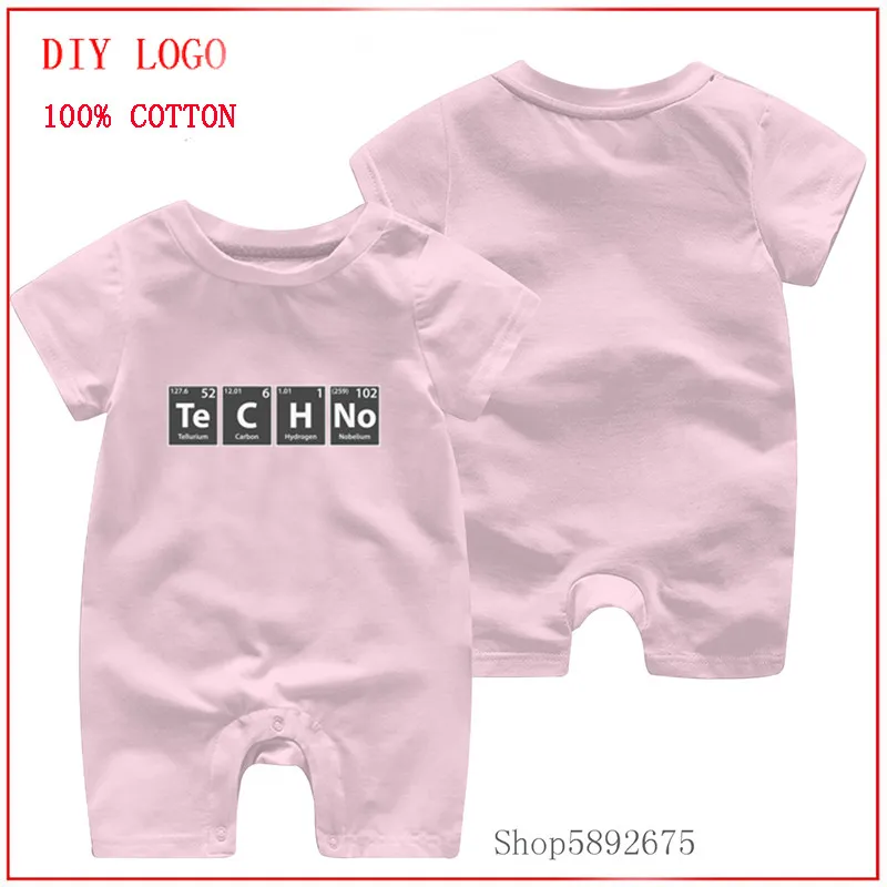Techno Te-C-H-No Periodic Elements Spelling printed romper Newborn Baby 100% Cotton Infant Body Short Sleeve Jumpsuit clothes |