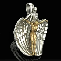 exquisite two tone jesus and angel wings pendant for men women couple pendant jewelry punk christmas gifts