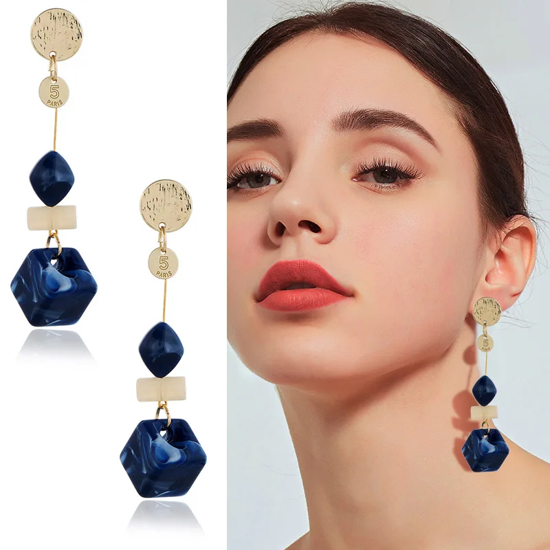 

New fashion contrast color acrylic Drop earrings geometric long two-color square Dangle earrings