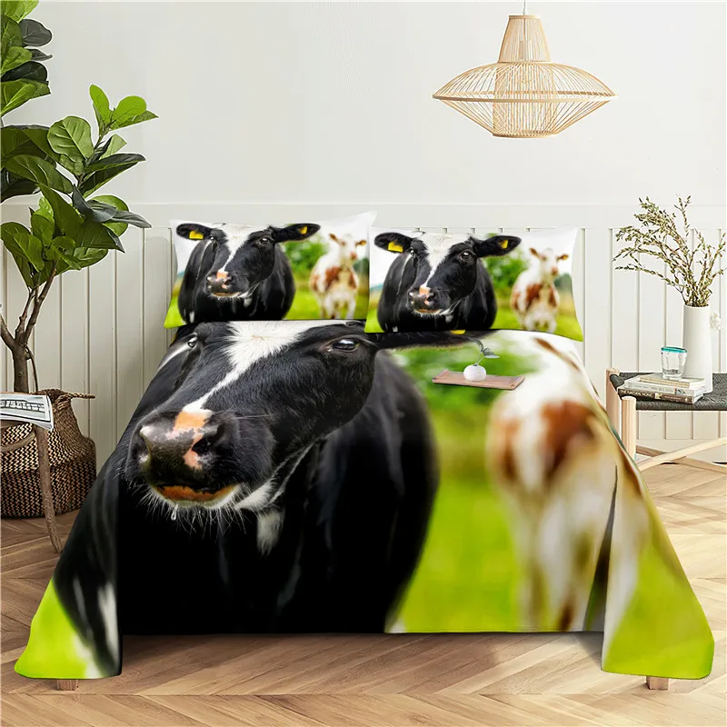 Cow 0.9/1.2/1.5/1.8/2.0m Digital Printing Polyester Bed Flat Sheet With Pillowcase Print Bedding Set | Дом и сад
