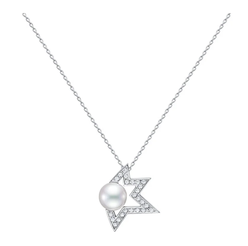 

Silver Color Pearl And Star Pendant Necklace With Cubic Zirconia Stone Stud Earring For Women Choker Jewelry Set Wedding Korean