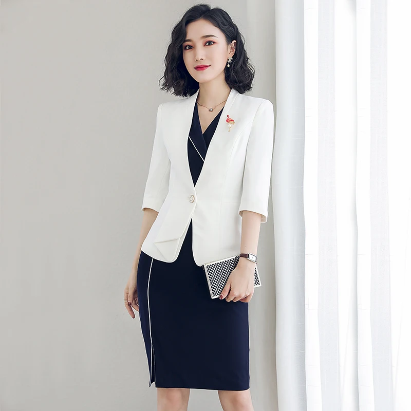 

Women's dress suits set Women's slim V-neck temperament suits set (jacket + dress) women's casual formal business wear