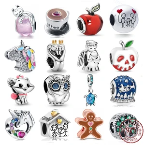 New 925 Sterling Silver Angel Fox Owl Apple Freehand Heart Clip Charm bead Fit Original Pandora Bracelet DIY  Jewelry For Women