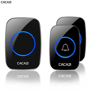 CACAZI Беспроводной интеллектуальные Водонепроницаемый дверной звонок диапазон 300 м светодиодный ночник для дома звонок США ЕС Великобритания Plug 1 2 кнопка 1 приемник