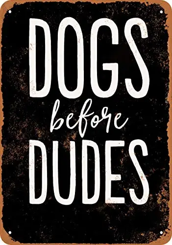 Металлический знак-собаки перед спудом (черный фон)-винтажный вид | Дом и сад