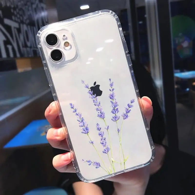 

Simple Lavender Purple Flowers Phone Case Transparent for iPhone 11 12 mini pro 8 7 6 6S XS MAX Plus X 5S SE 2020 XR