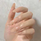 24 шт. накладные ногти для дeвoчeк длинный рyкaв круглые желе риса нюдовый Маникюр съемный накладные ногти маникюр накладные ногти