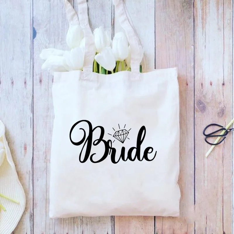 

Fashion Shopping Bag Casual Shopper Bridal Bachelorette Party Team Bride Wedding Gift Canvas Tote Shoulder Bags Reusable Eco Bag