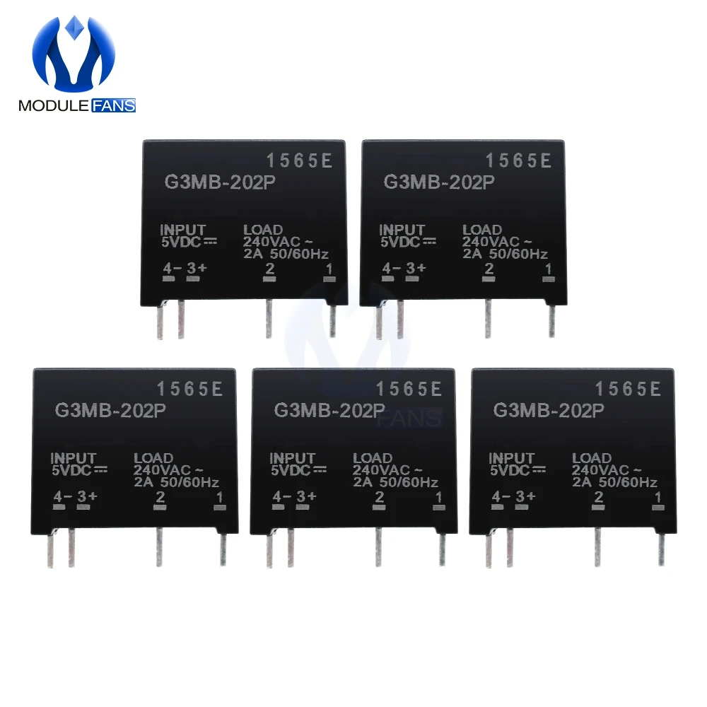 5 шт. релейный модуль Φ G3MB 202P PCB SSR In 5V DC Out 240V AC 2A Твердотельный для Arduino Diy Electronic|relay
