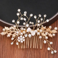 gold leaf pearl bridal hair comb wedding hair accessories tiara handmade rhinestone wedding hair comb headpiece bridal ornaments