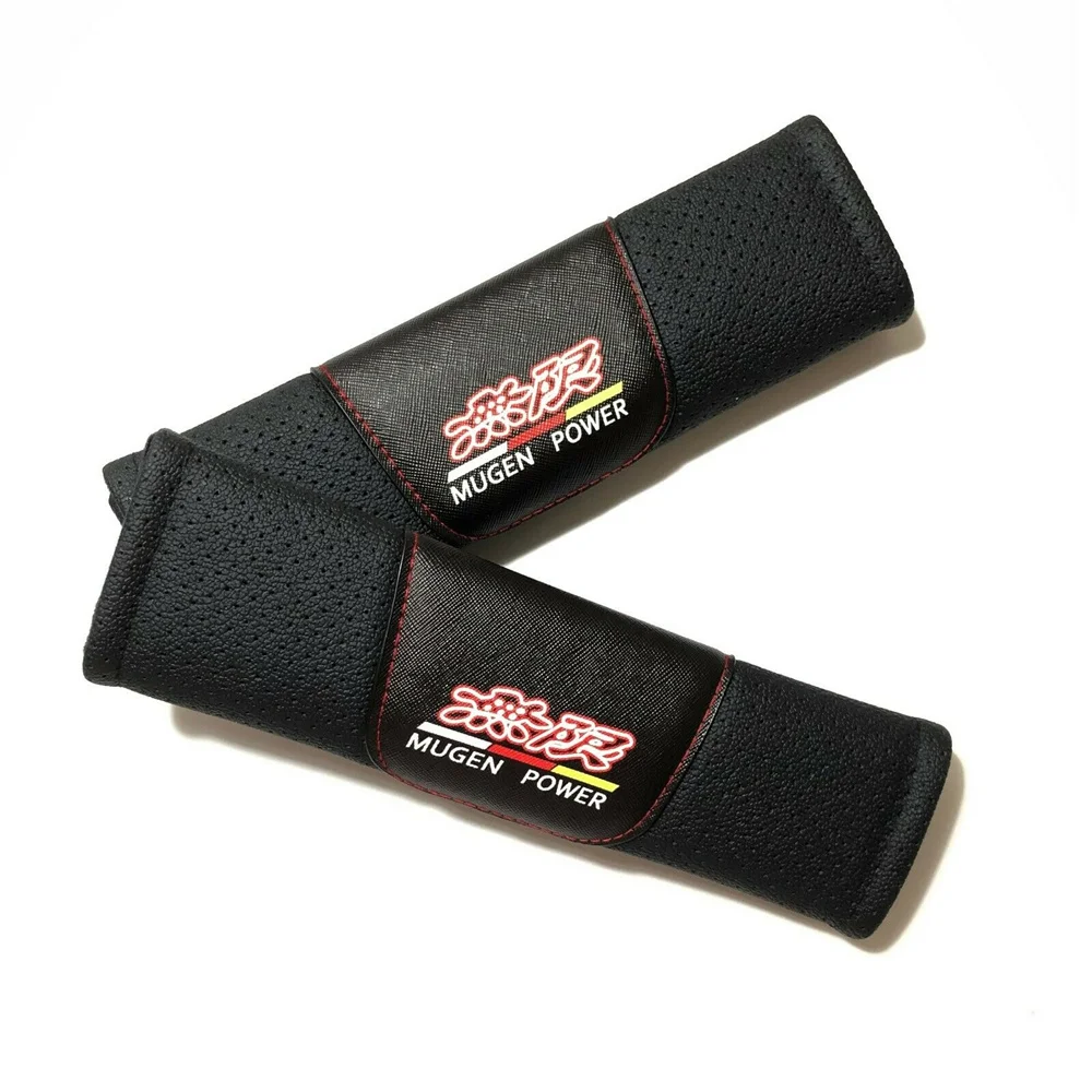 

2pcs JDM Mugen Leather Look Seat Belt Covers Harness Pad Shoulder Pads Cushion