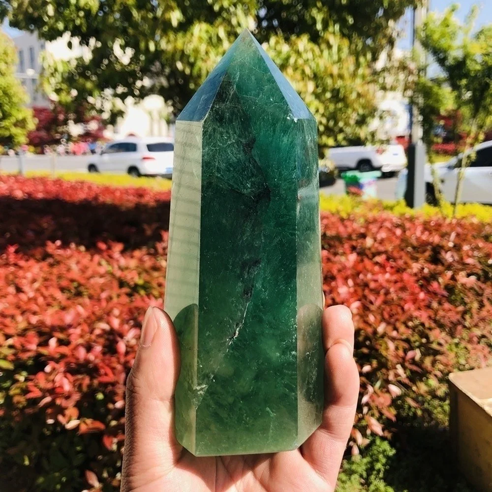 

Natural Green Fluorite Quartz Crystal Obelisk Wand Point Healing