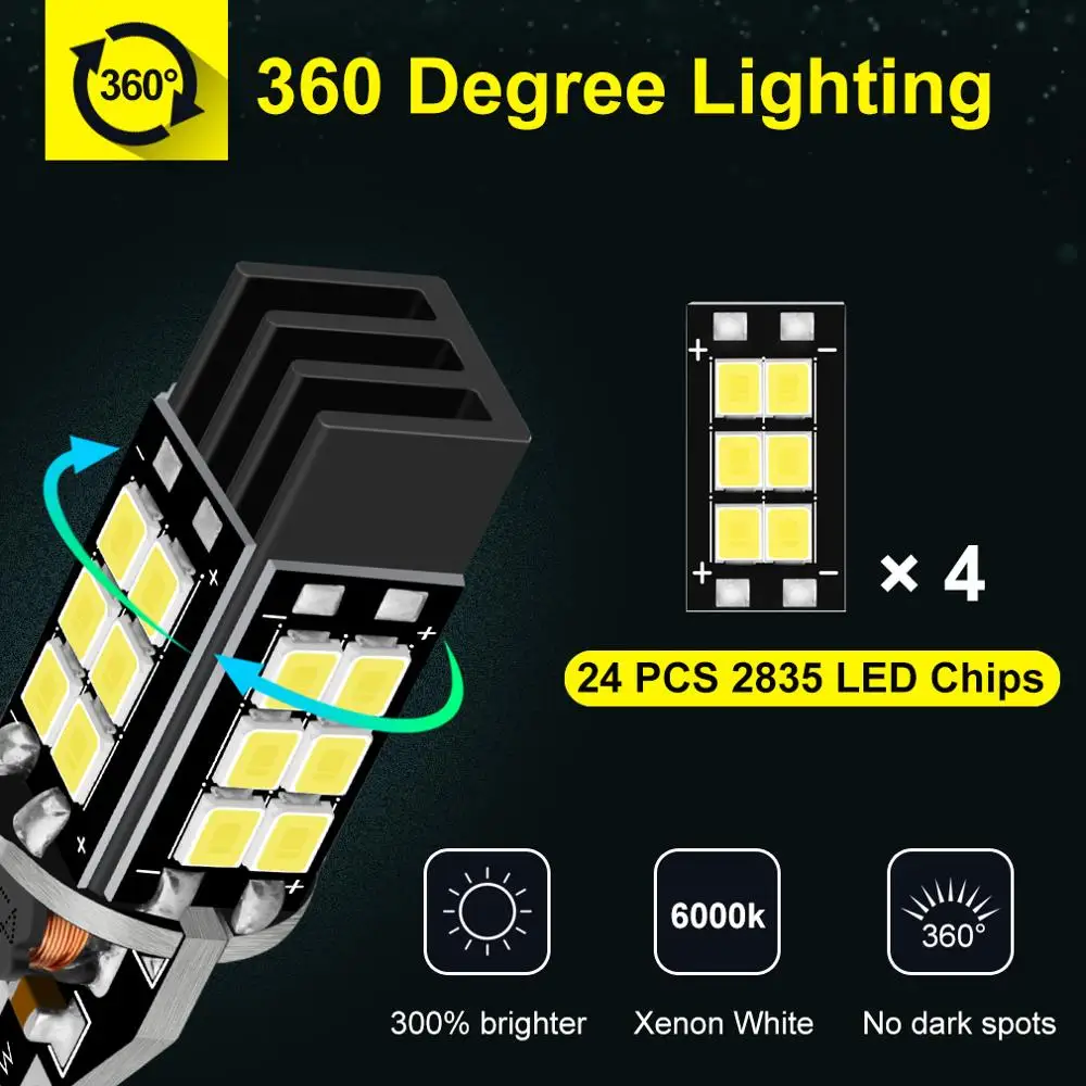 Светодиодный светильник T15 W16W 912 921 2 шт. 24SMD 2835 чипы автомобильная лампа Canbus OBC без