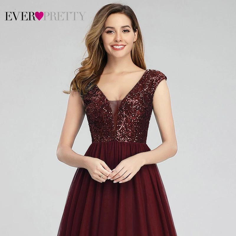 New Arrival Ever Pretty Sequined Prom Dresses Long A-Line V-Neck Elegant Sparkle Tulle Gala Dresses Mezuniyet Elbiseleri