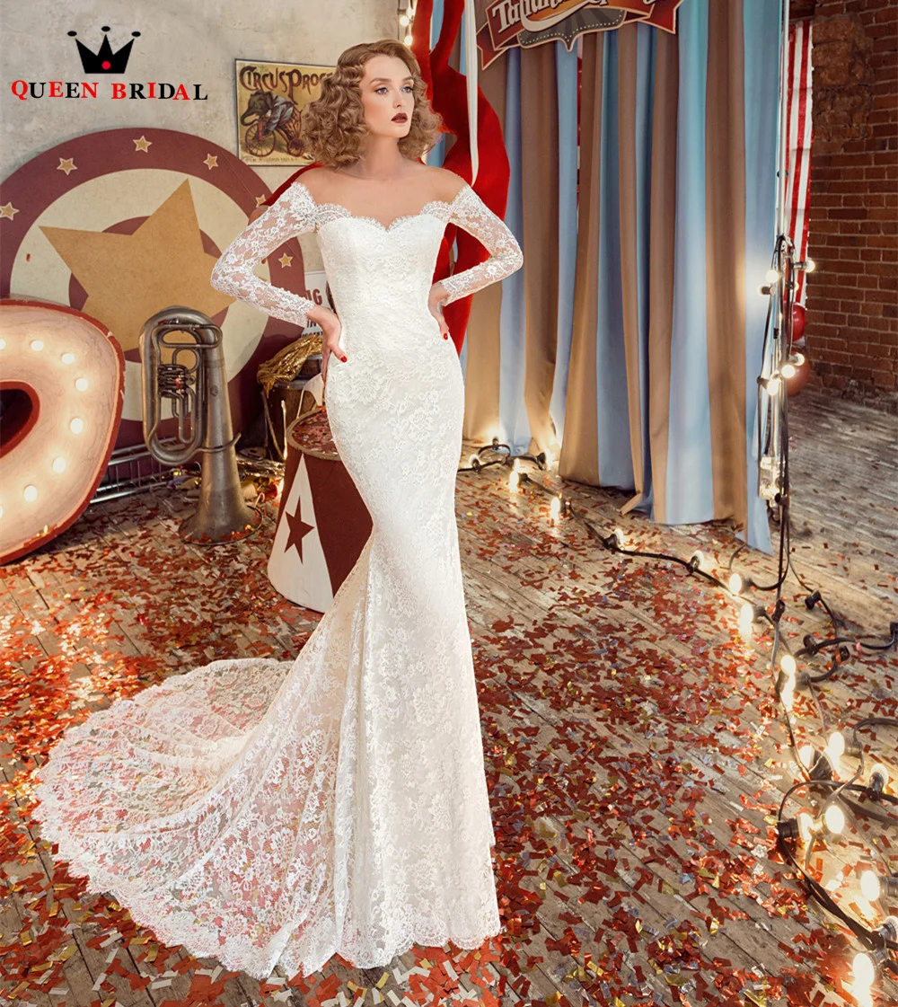 

Женское кружевное свадебное платье с юбкой-годе, длинным рукавом