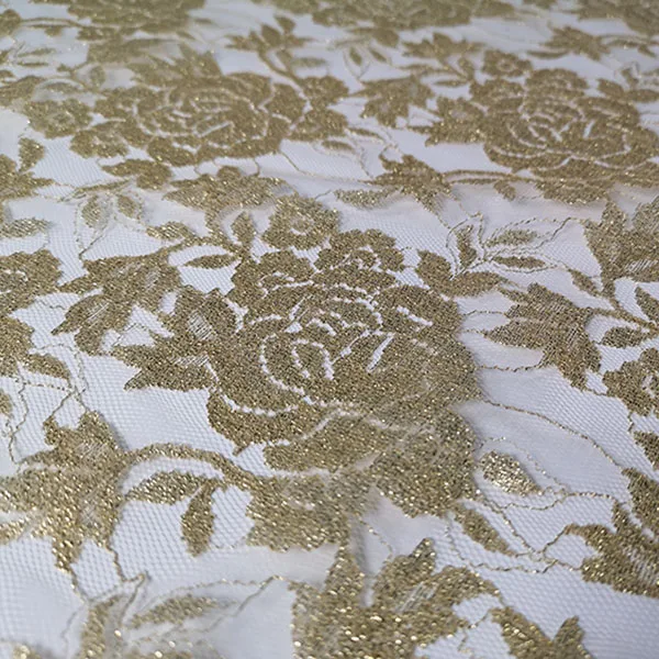 

Big Flower Gold Fancy Fabric for wedding dress,Embroidery Fabric Lace for party dress etc by half meter