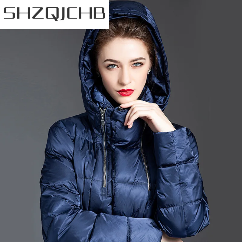 

SHZQ Brand Winter Down Jacket Women Clothes 2021 Streetwear X-Long White Goose Down Coat Male Hooded Paraks Momen's Jackets
