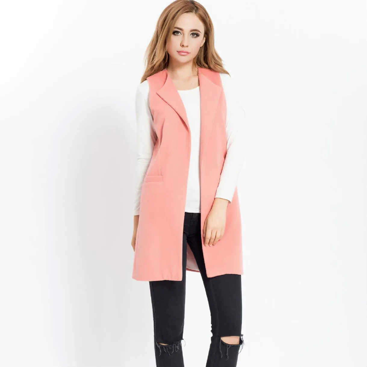 Женский шерстяной жилет без рукавов длинный Свободный Повседневный зимний