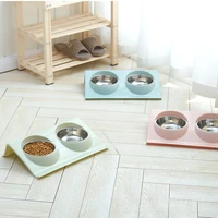 pet cat double bowls food water feeder stainless steel food bowl for dog puppy cats pets supplies feeding bowl
