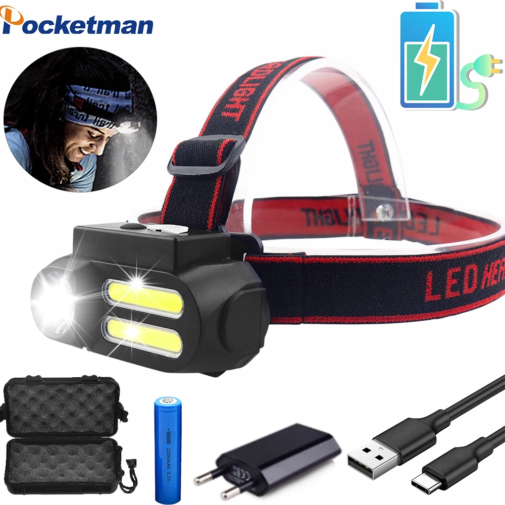 

Utral Bright LED Headlamp COB Work Light 4 Lighting Mode Waterproof Headlight Powered By 18650 Battery suit for Night Lighting