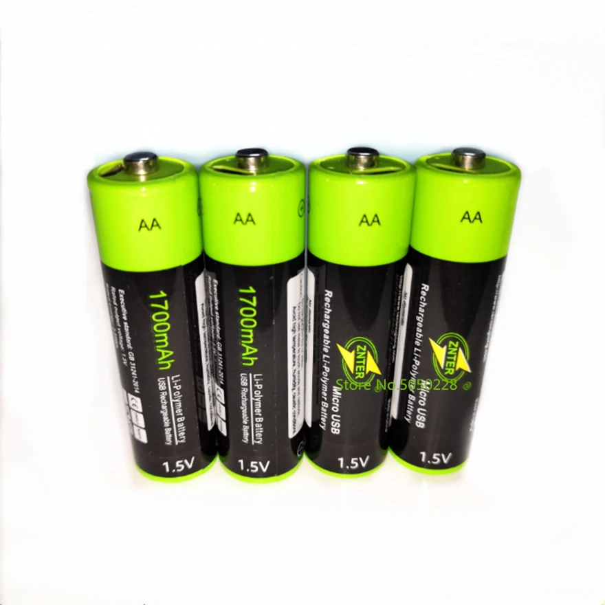 Hot sale 4pcs/lot ZNTER AA Rechargeable Battery 1.5V AA 1700mAh USB Charging Lithium Battery Bateria without Micro USB Cable