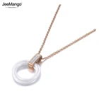 JeeMango оригинальный дизайн титановая нержавеющая сталь черныйбелый керамический кристалл кулон чокер свадебные ожерелья для женщин JN19087