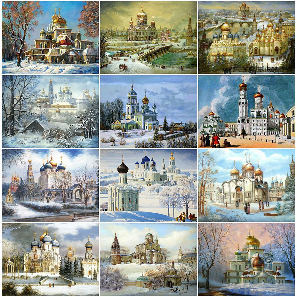 

KAMY YI Boutique Hot Sale Winter Snow Scenery Castle 3D Diy Diamond Painting Photo Embroidery Mosaic Mural European Home Decor