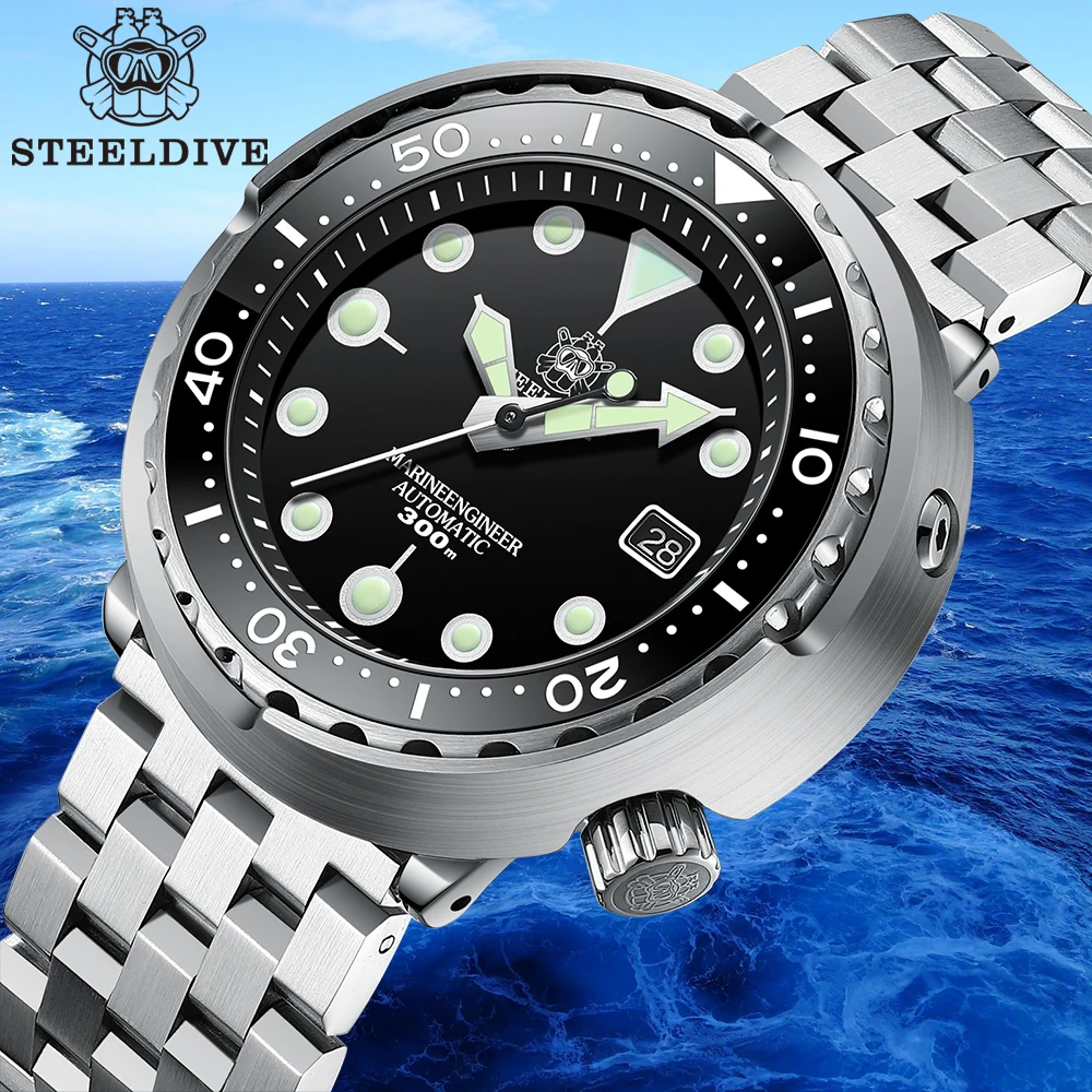 

STEELDIVE SD1975 C3 Green Luminous Dial Ceramic Bezel Sapphire 300M Waterproof 47MM 316L Case Japan NH35 Tuna Men's Diving Watch