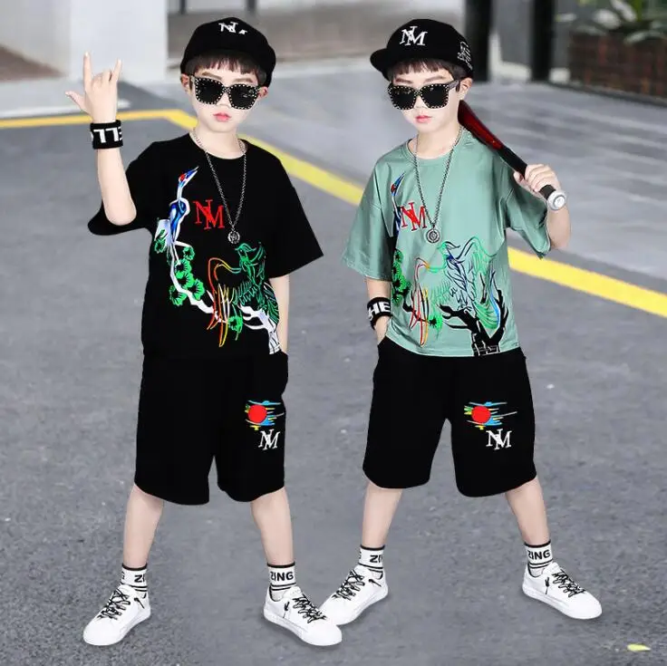 Boys Casual Clothes Kid Boy Clothing Set Summer Children Short sleeve Letters T-shirt + Pants 3 4 5 6 7 8 9 10 11 12 13 15 Years | Детская