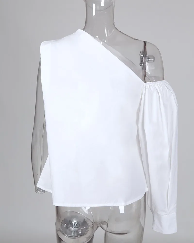 

Women One-shoulder Lantern Sleeve Fashion White Blouse