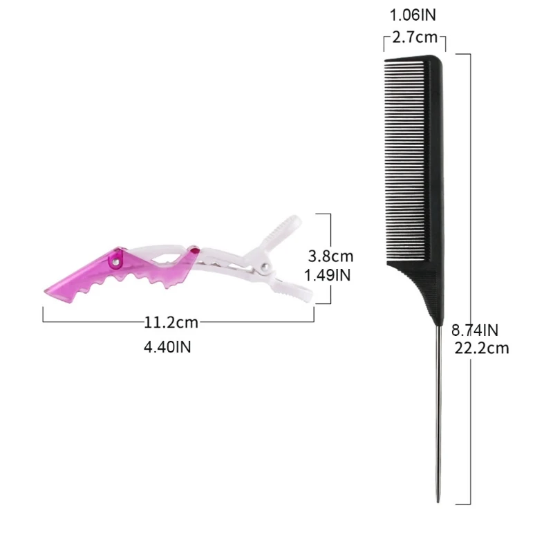 

094E 1Set Non-slip Fashion Hair Clips Steel Tail Comb Hairdressing Tool Hair Claw Salon Section Clip for Women and Girls