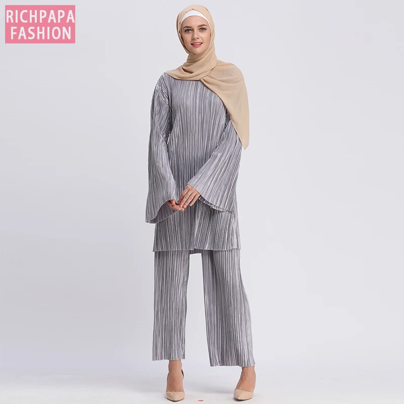 Женский комплект из 2 предметов Топ с длинным рукавом и плиссированные штаны