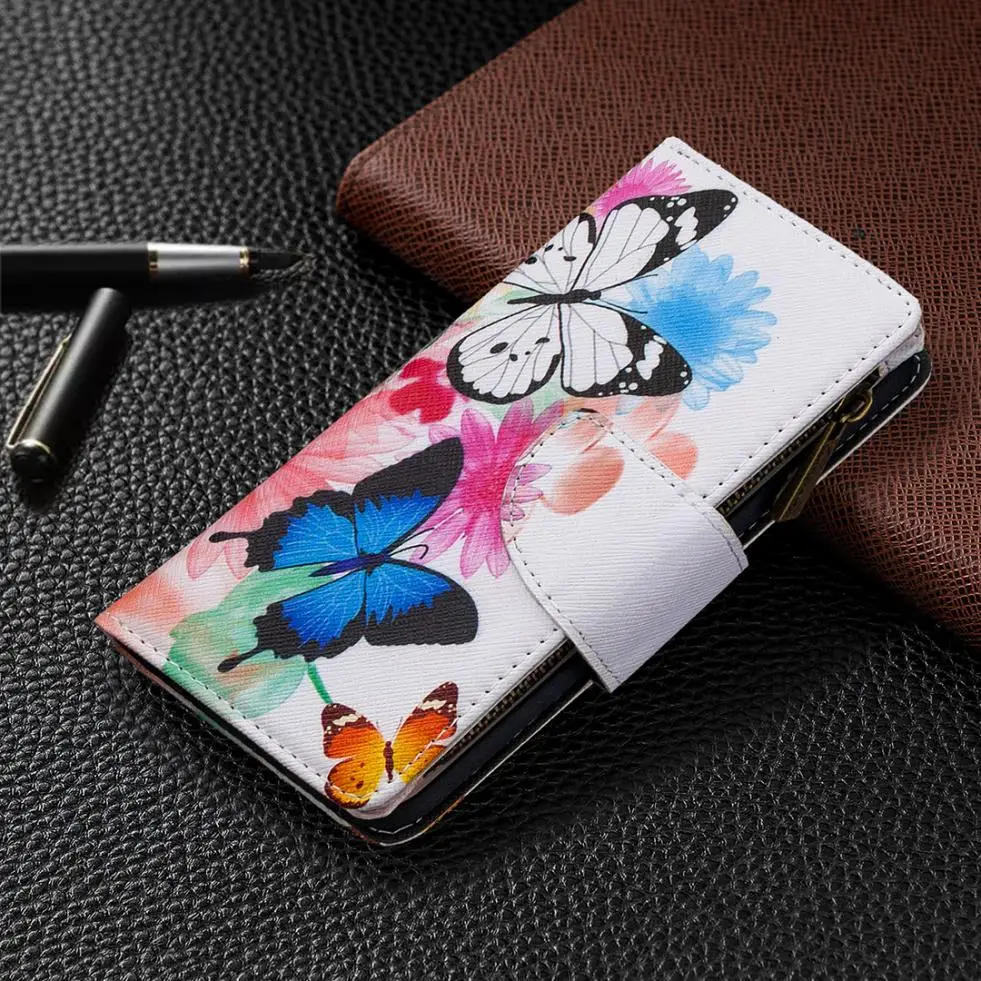 for xiaomi redmi note 11 10s 9 9s 8t 8 10 pro max plus painted pattern leather case zipper wallet bag card holder phone cover free global shipping