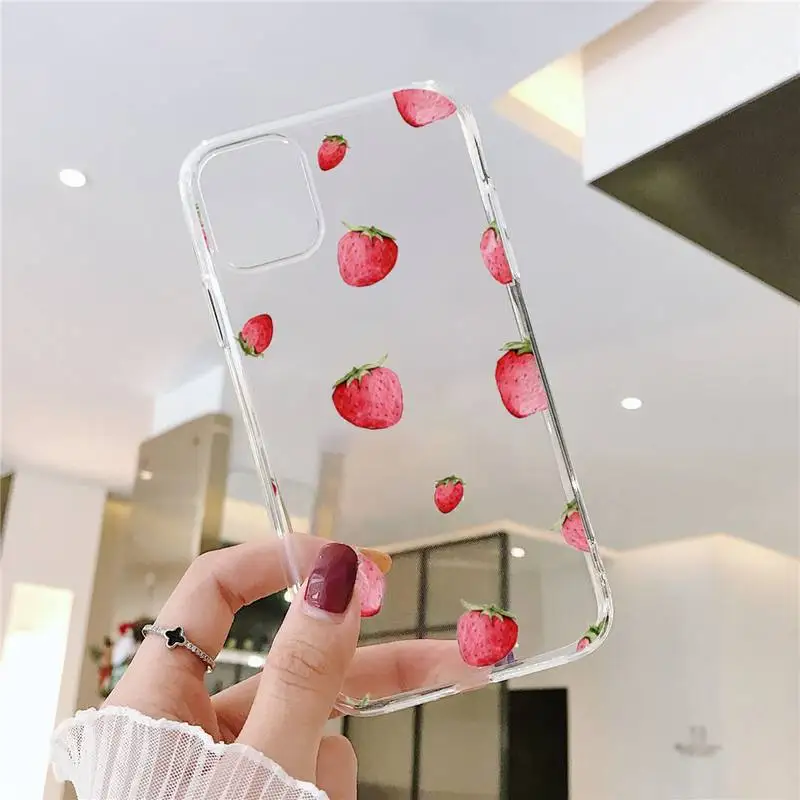 

Cute Strawberry Cherry Phone Case Transparent for iPhone 6 7 8 11 12 s mini pro X XS XR MAX Plus SE cover funda