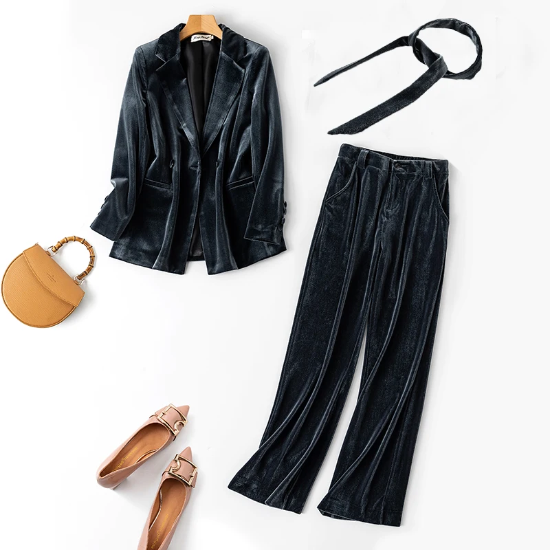 Женский бархатный блейзер KoHuiJoo зеленый элегантный офисный Блейзер большого