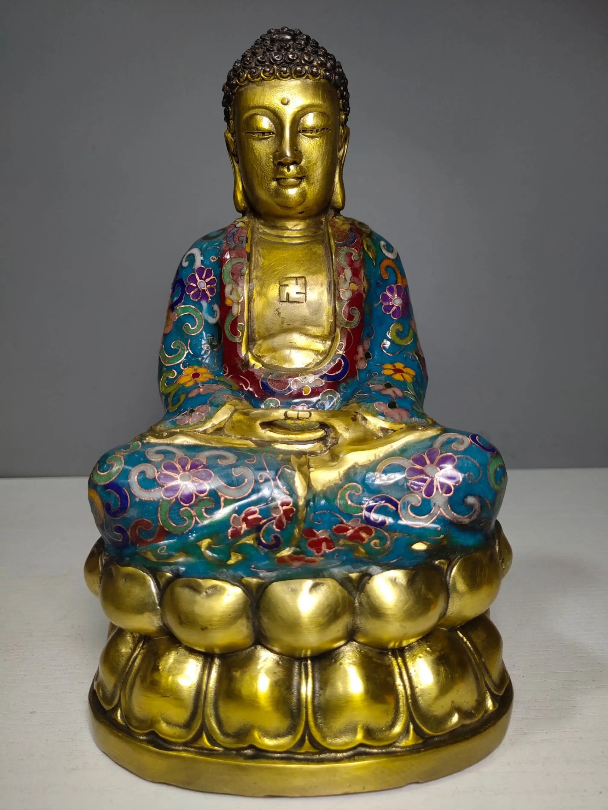 

Home Decor 9" Tibet Buddhism Temple Old Bronze Cloisonne Shakyamuni Buddha Statue Amitabha statue Enshrine the Buddha