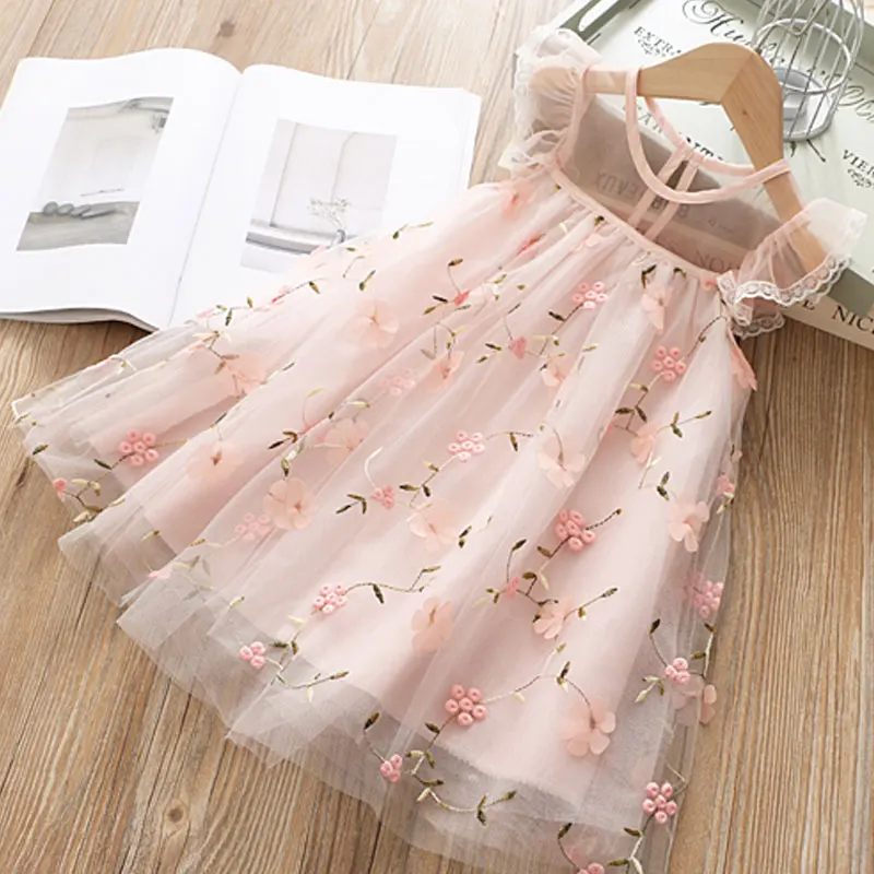 Pink Милое Платье для девочек Новинка года, летняя одежда для девочек платье принцессы с цветочным рисунком Детская летняя одежда платье для маленьких девочек повседневная одежда для детей возрастом от 3 до 8 лет - Цвет: Pink
