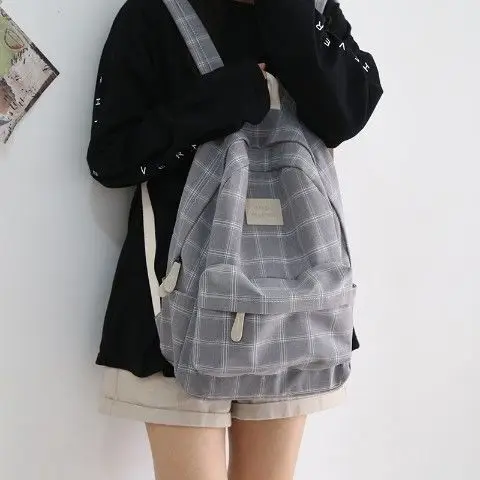 

Ethan Department antique feeling lattice schoolbag female Korean high school backpack female versatile backpack female college