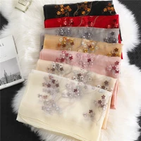 silk wool scarf cherry blossom embroidered women fashion shawls and wraps lady travel pashmina high quality winter neck scarves