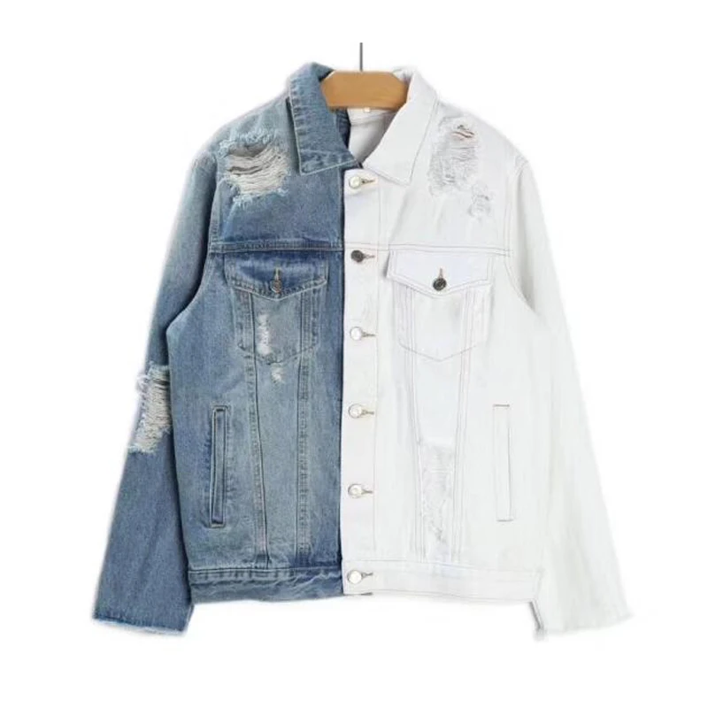 Возможно U женская джинсовая куртка синяя белая потертая Лоскутная