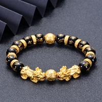 natural real black agate bracelet for men women mantra buddha pixiu feng shui chinese good luck charm wealth health gift