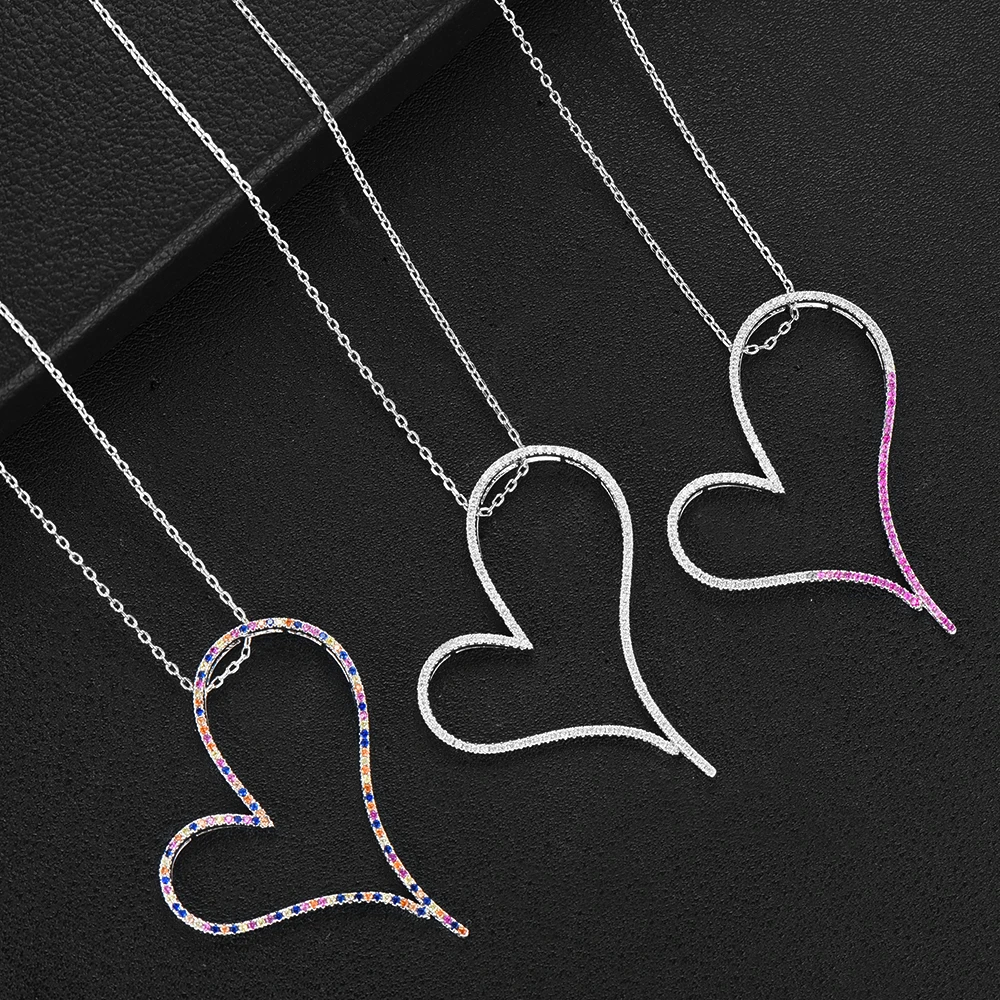 

Fashion Romantic Heart Pendant Chain Necklace Jewelry for Women Girl Bridal Wedding Full Shiny CZ 2020 Romantic Gift