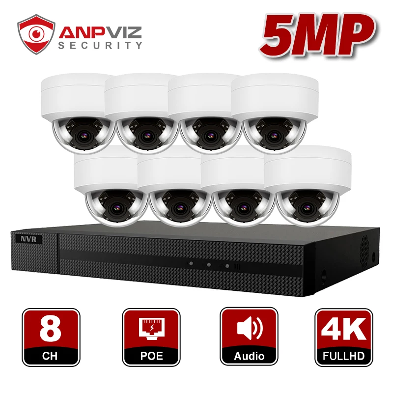 Купольная IP камера Anpviz 8 каналов H.265 + NVR 5 МП POE система видеонаблюдения