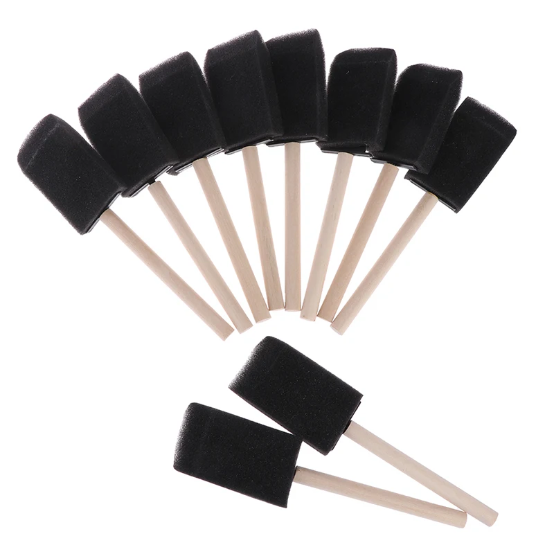 

10Pcs 2/3Inch Sponge Brush Wooden Handle Watercolor Oil Stain Art Craft Painting Drawing for kids