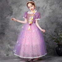 Christmas Girls Princess Rapunzel Dress Toddler Girl Birthday Luxurious Sequins Ball Gown Embroidery Flower Dresses Children Wig