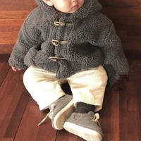 2020 autumn and winter new childrens clothing all match casual warmth small slip shoulder horn buckle hooded lamb wool coat