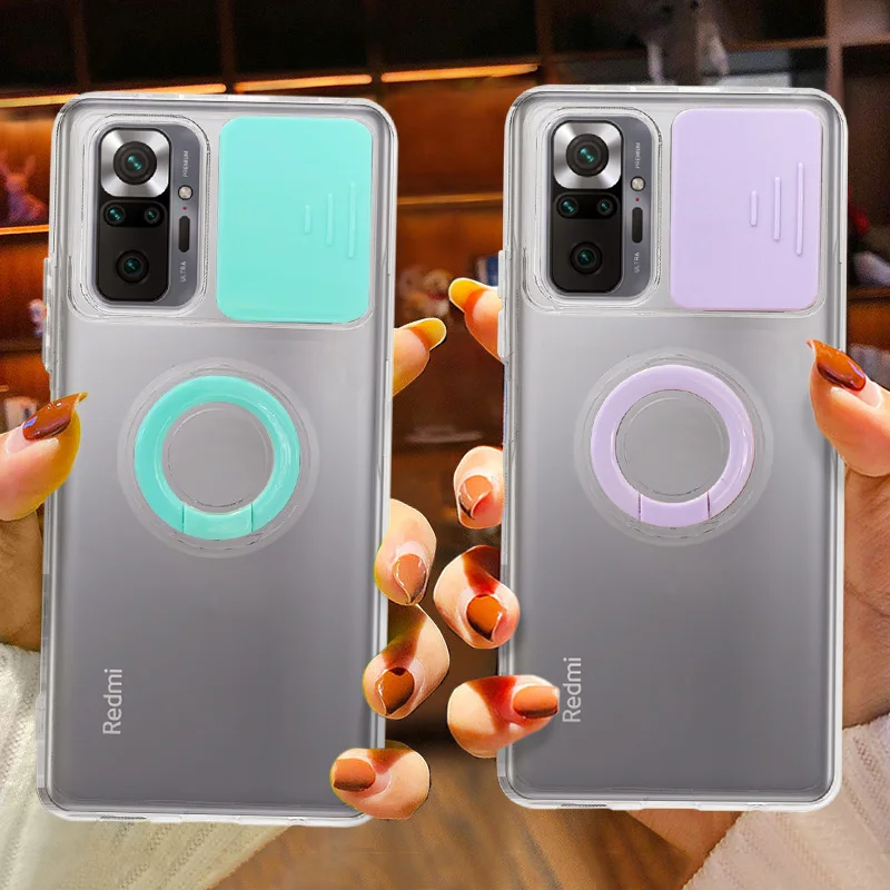 

Slide Camera Protection Phone Case For XiaomiRedmi Note 10 Case ForRedmi Note 9 10 Pro 10 9S Ring Holder Clear Cover