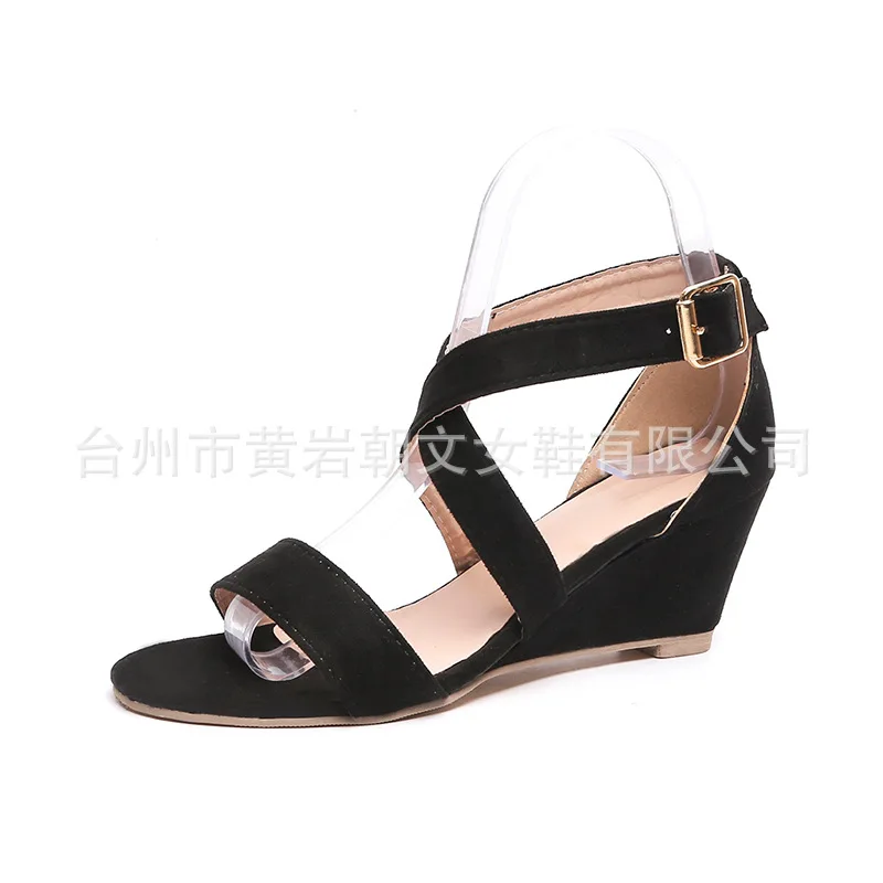 

Cross-Strap Wedges Plus Size Gladiator Sandals Women Med Rome Sandals Canvas Cover Heel Buckle Shallow Summer Bohemian Shoes
